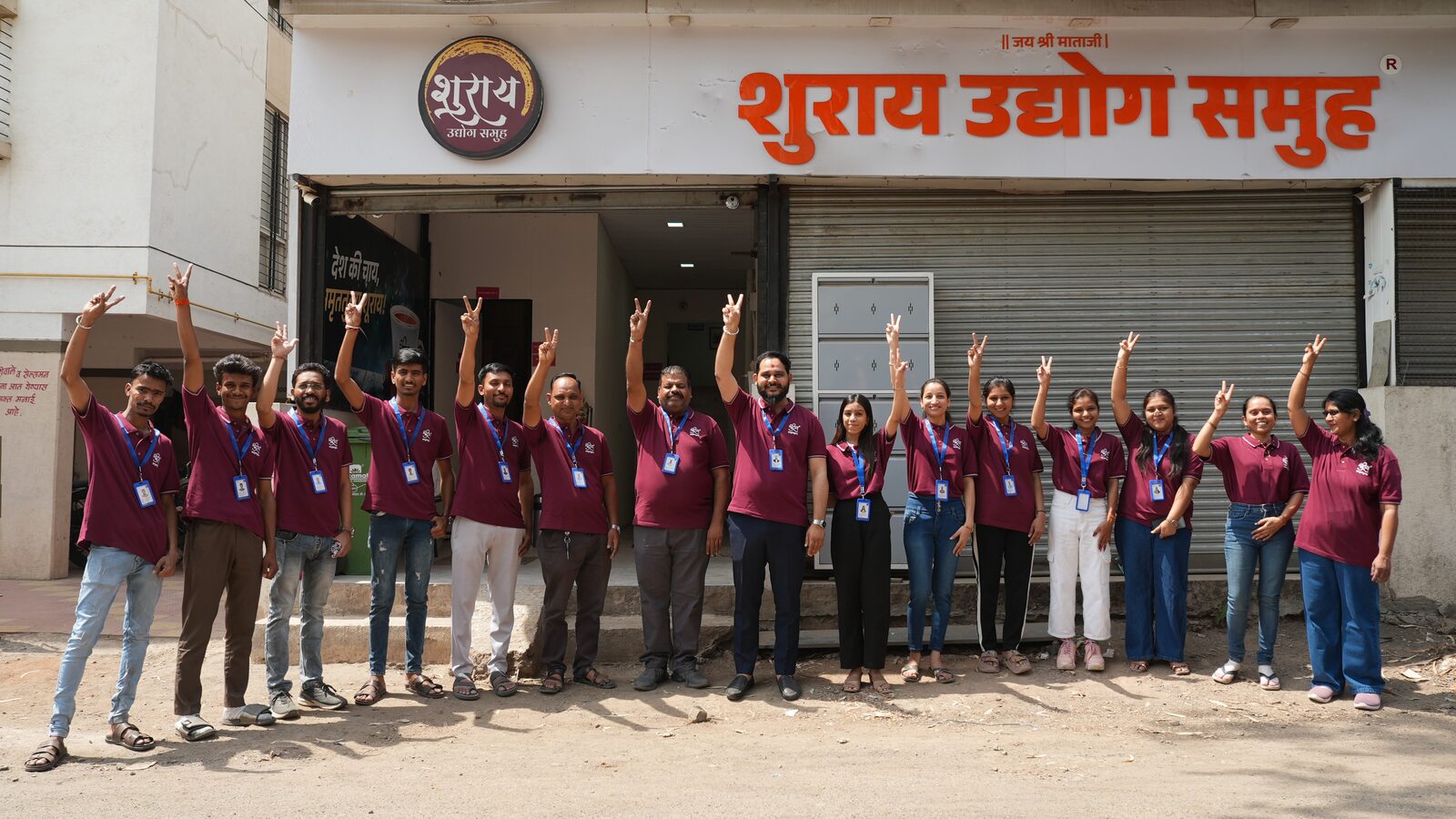 Shuray Amruttulya team celebrating outside the head office